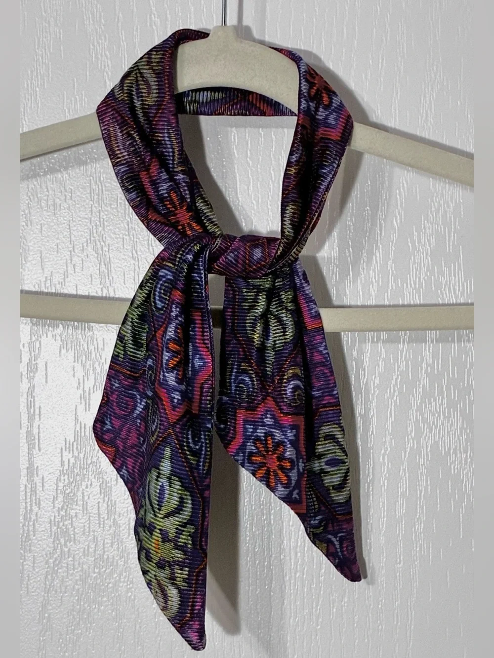 Vintage Boho Geometric Skinny Scarf Purple 33”L